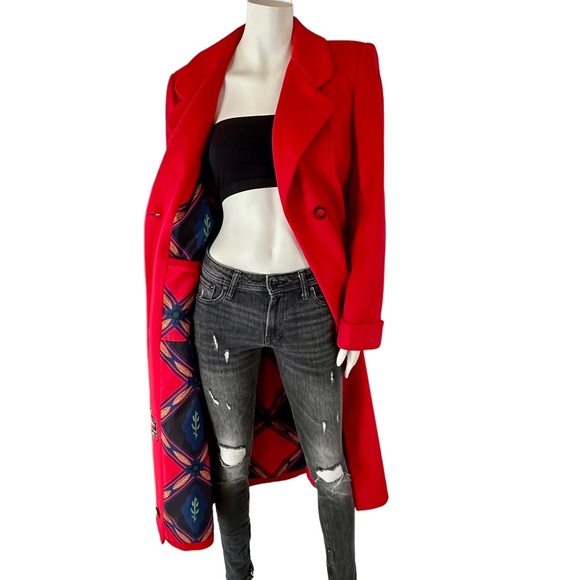 Stunning Alorna By Forstmann Vintage Red Long Wool Coat Overcoat Union Made USA - Picture 2 of 16